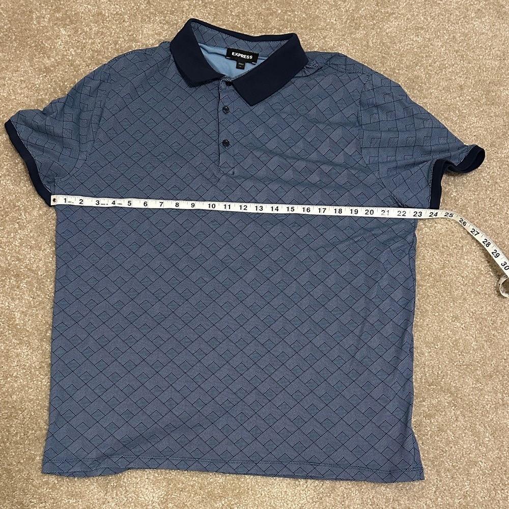 Men’s Express Blue Patterned Polo Shirt-XL